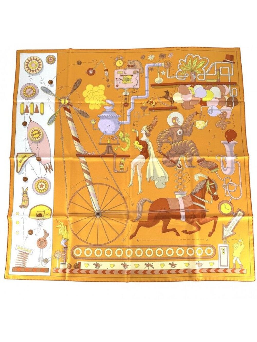 Hermes Scarf Carre 90 Tea for Two Large Silk Orange Multicolor - Picture 1 of 5